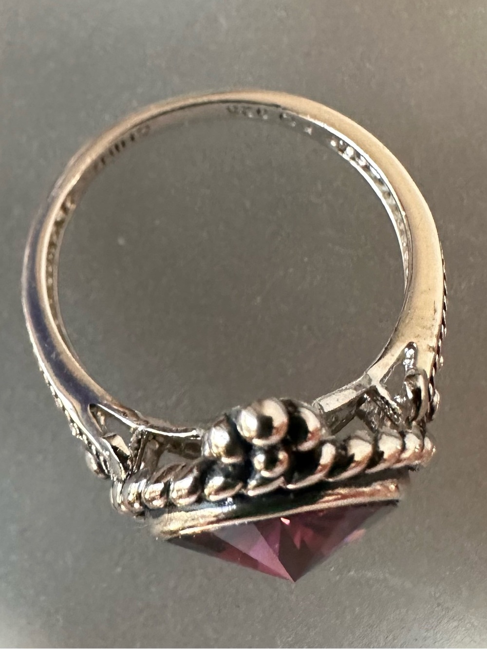 Sterling silver and bright purple crystal ring in size 8.25 - Picture 7 of 8